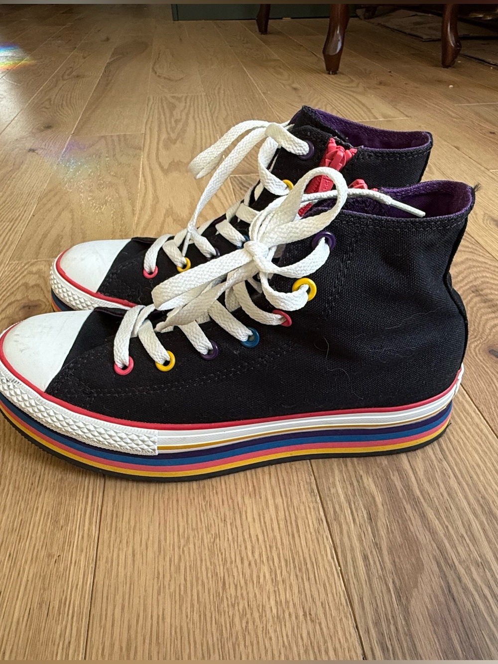Converse Chuck Taylor All Star Black Rainbow Stripe Side Zip High Tops